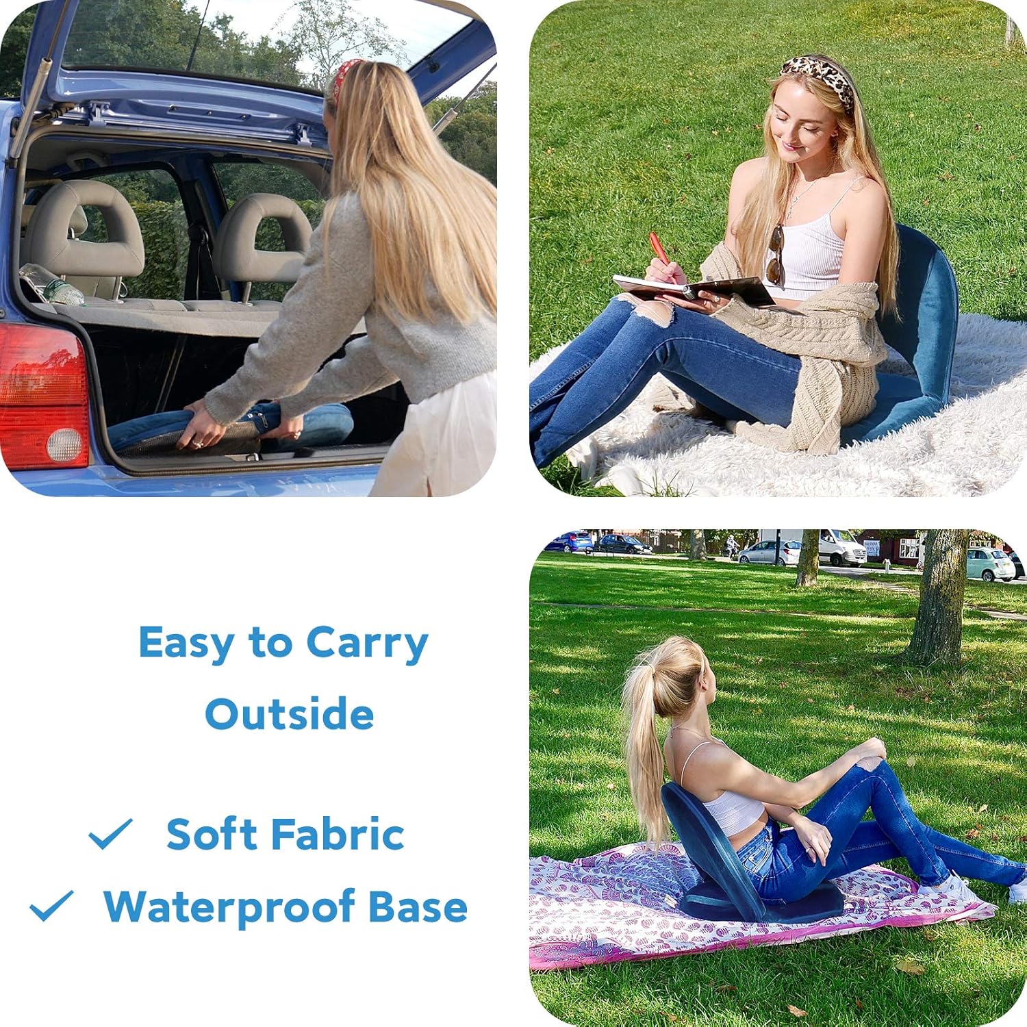 Nnewvante Floor Chair Adjustable Back Support Chair Foldable Meditation Seating Suede-Like Fabric Multiangle Cushioned Recliner for Adults Kids Video-Gaming Reading Watching, Navy