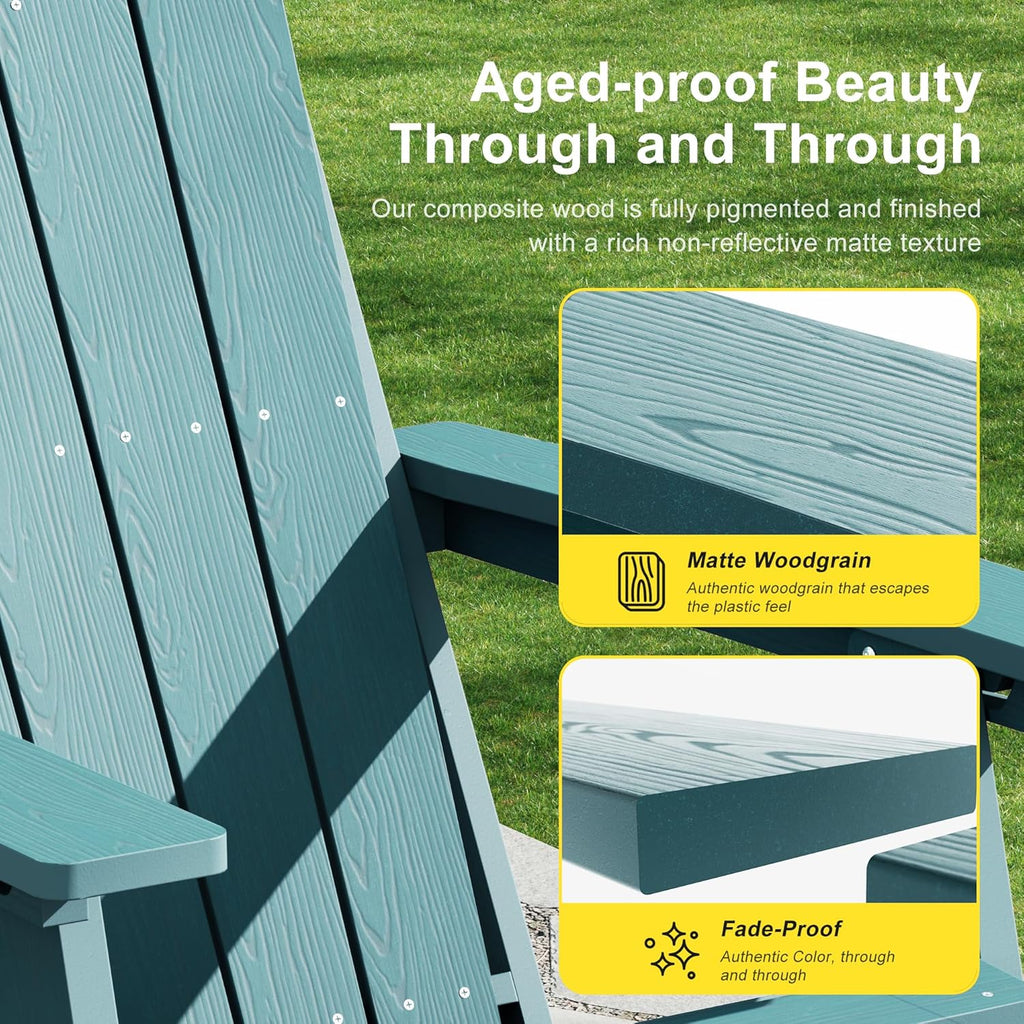 3-Position Adjustable Folding Adirondack Chair with Retractable Ottoman, HDPE Weather Resistant Patio Chair Set of 2 with Hidden Cup Holder for Lawn, Deck and Garden, Lake Blue