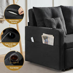 Busaurus Sleeper Sofa Bed, Convertible Pull Out Couch, 56" Full Size Loveseat Sleeper Sofa with 4 Pillows, Pocket & USB, Small Couch Bed for Small Spaces, Bedroom, Apartment, Living Room, Linen Black