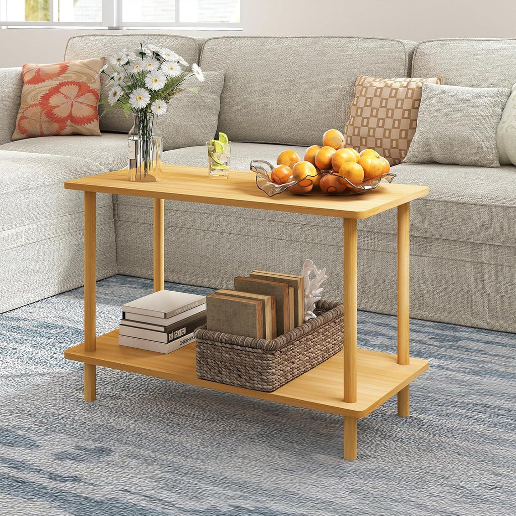 Funecy 2-Tier End Table, Sofa Side Table with Storage, Narrow Side Table, Bedside Table for Bedroom，for Living Room and Small Space (Natural)