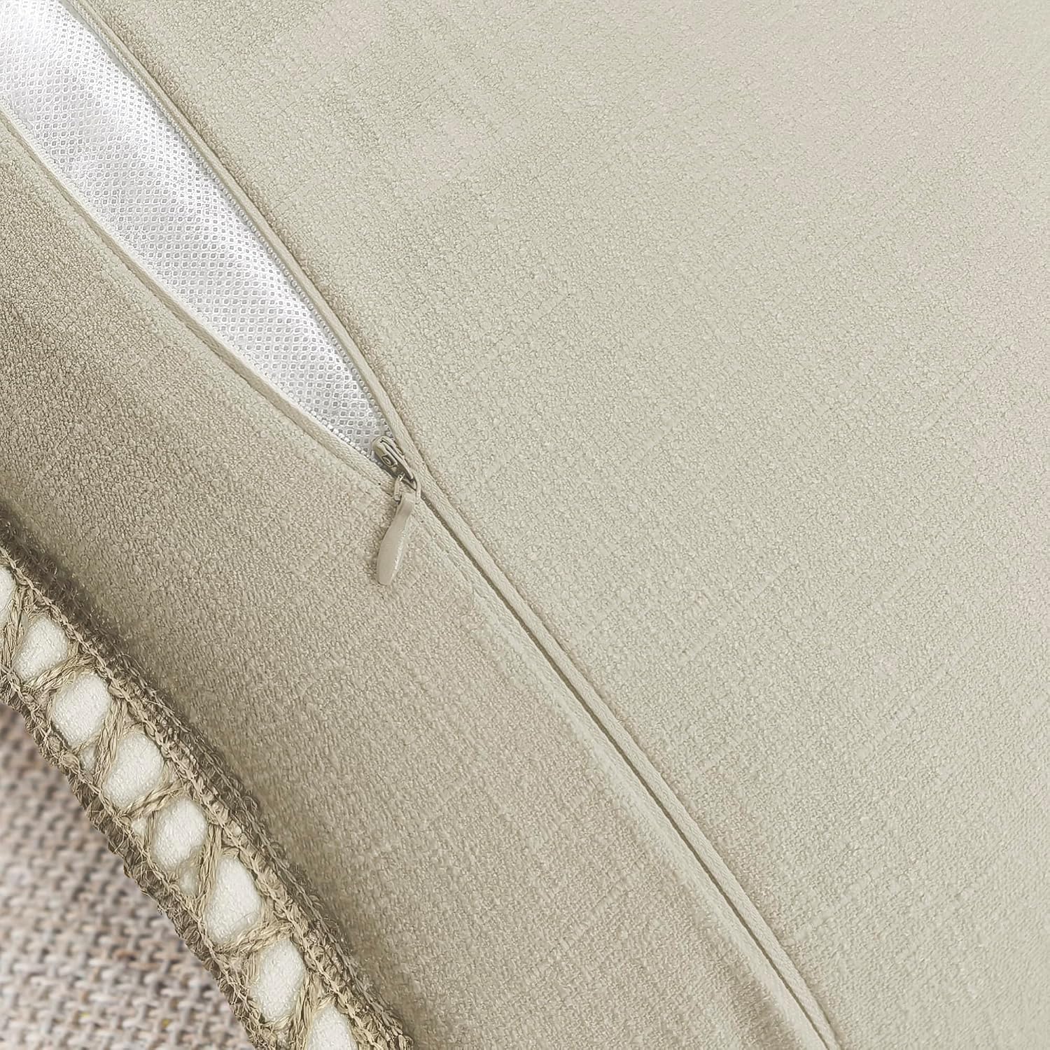 NordECO HOME Set of 2 Farmhouse Throw Pillow Covers - Burlap Linen Trimmed Tailored Edges Decorative Cushion Covers for Bed Home Decoration (Oatmeal/Linen Band, 2 Pieces, 20" x20")