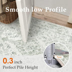 PureCozy Sage Green 2x6 Runner Rug for Hallway Washable Vintage Floral Medallion Soft Long Carpet Low Pile Non Slip Distressed Indoor Doormat for Kitchen Laundry Dining Living Room