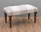 Entryway Mango Wooden Bench Table for Home Dining Room Bedroom| 2 Seater Bench | Modern Design Handmade Cotton Fabric upholstered 31.4" D x 15.7" W x 17.7" H(White)