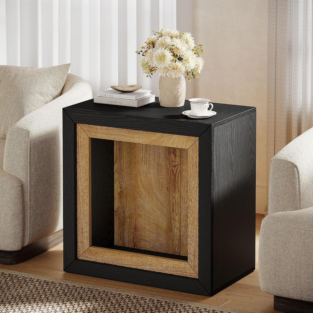 Tribesigns Modern End Table with Frame-Inspired Design, Rustic Wood Cube Rectangle Side Table with Large Storage Shelf, Industrial Sofa Couch Tables Accent for Living Room, Entrance