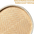 Small Side Table, Rubberwood‌ Drink Table Rattan Round Side Table, Rubberwood‌ Small Drink Table