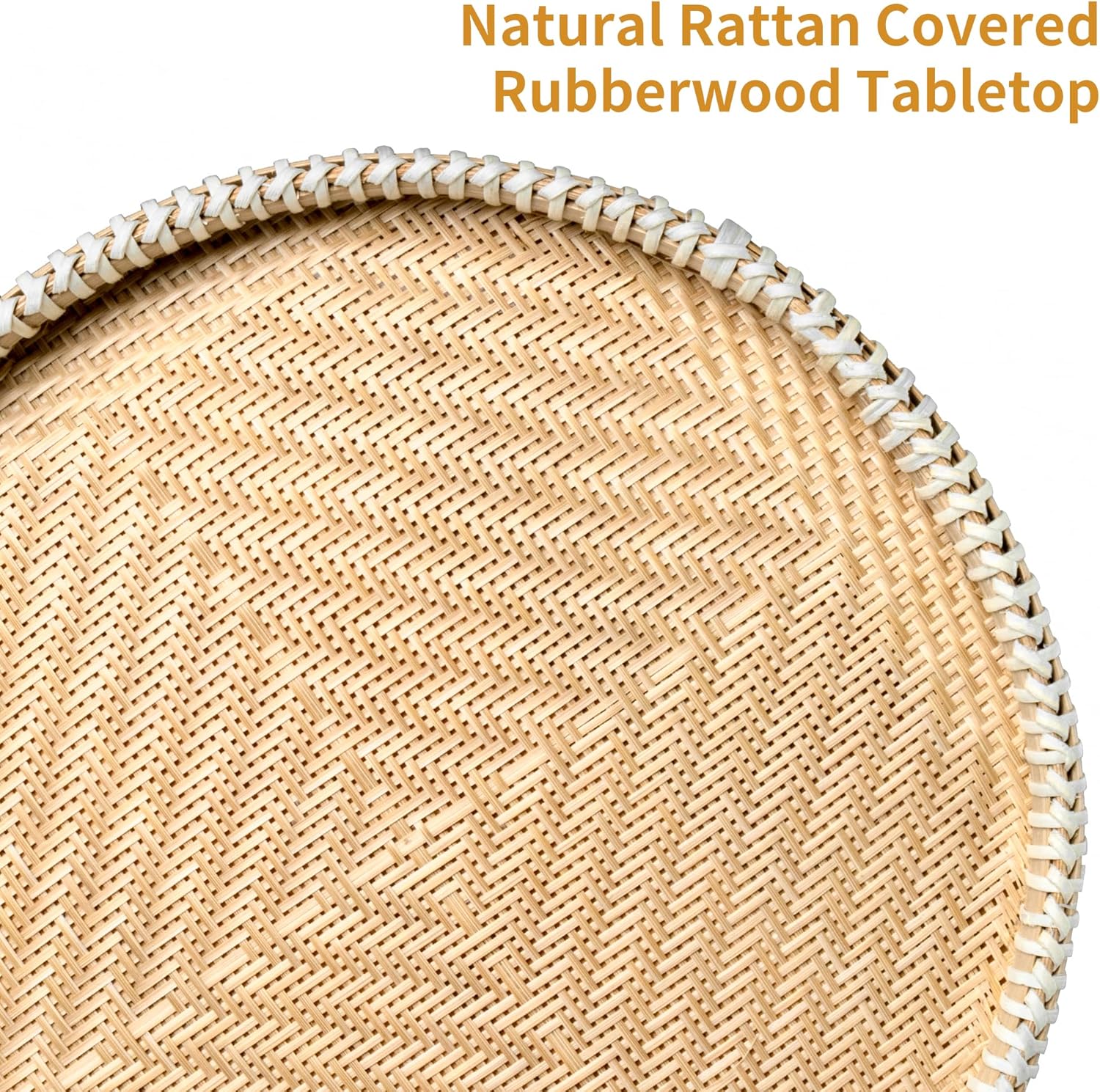 Small Side Table, Rubberwood‌ Drink Table Rattan Round Side Table, Rubberwood‌ Small Drink Table