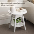 COZAYH Modern White Round End Table with Shelf, Distressed Farmhouse Accent Side Table for Bedroom, Sofa or Office