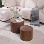 Nesting Coffee Table Set of 2, Wood Round Coffee Table, Modern Coffee Table for Small Space Living Room, Walnut