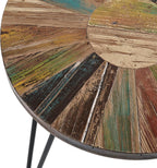 Greeange Solid Wood Round End Table 18" x 18" x 20" Farmhouse Sofa Side Table Multicolor Rustic Boho Accent Coffee Table Furniture for Living Room Bedroom Patio Sun Pattern