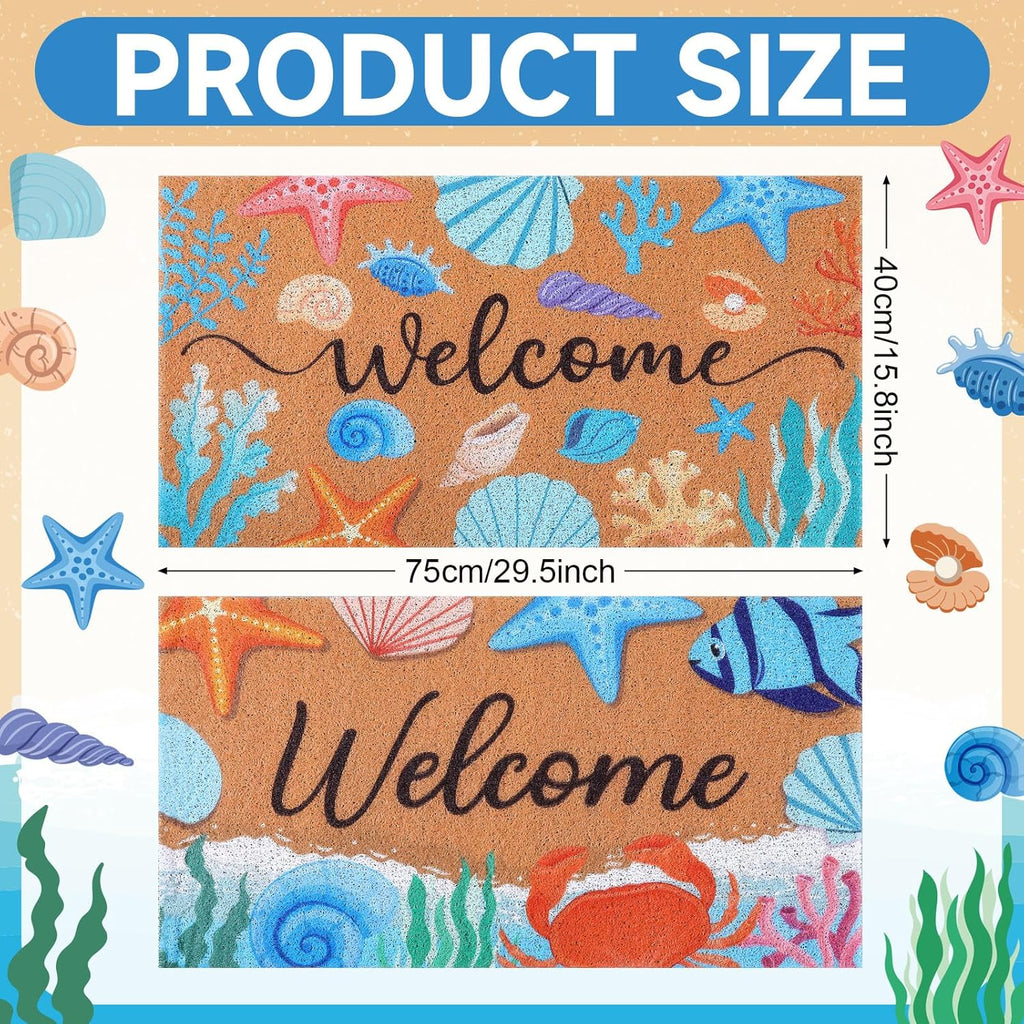 Booson 2 Pcs Welcome Mat Front Door Coastal Beach Coir Doormat Starfish Seashell Non Slip Entrance Door Rugs for Summer Outdoor Indoor Holiday Home Bathroom Decoration 29.5 x 15.8 inch