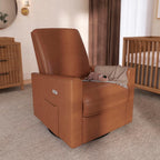 Evolur Harlow Upholstered Power Glider Recliner with USB Charging – Rocking & 275° Swivel with Smooth Glide – Greenguard Gold & FSC Certified – Modern Nursery and Living Room Chair in Cognac