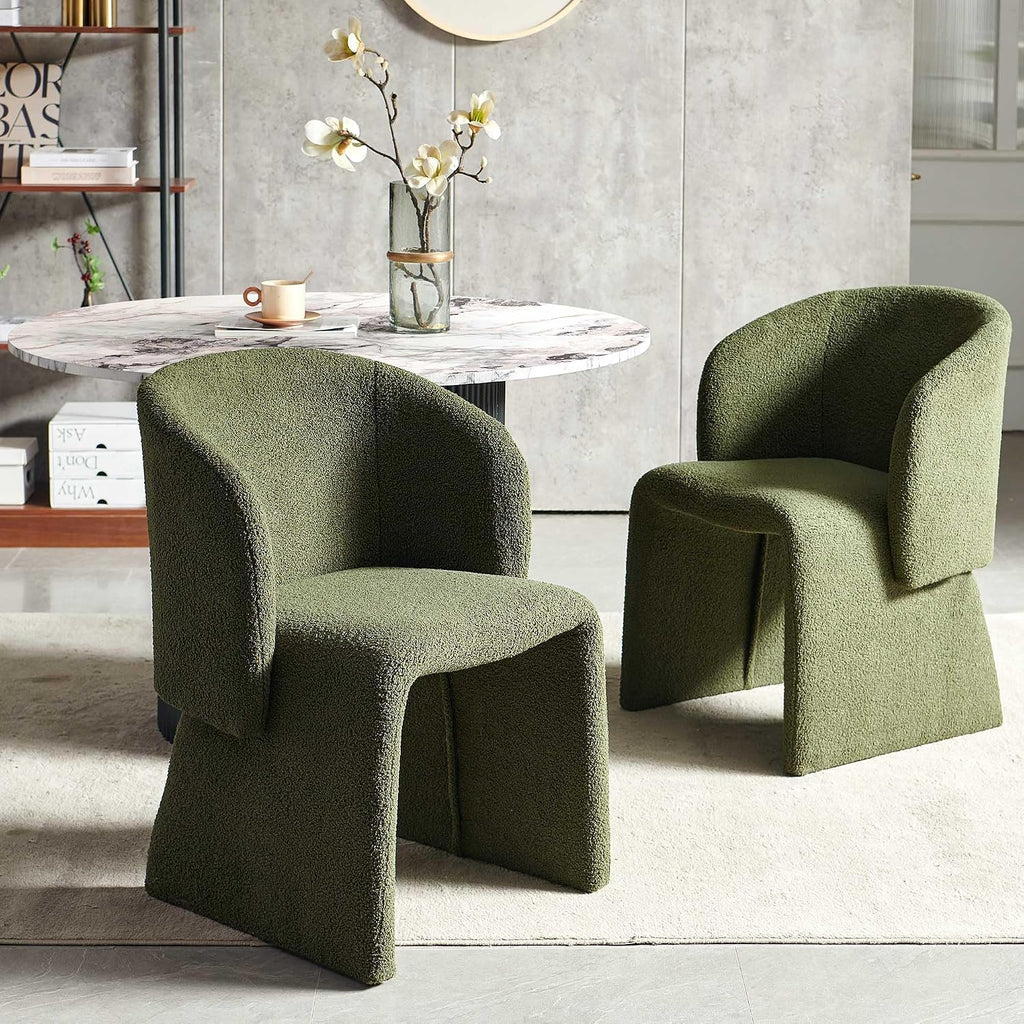 NORDICANA 3-Piece Round Dining Table Set for 2, Modern 47-Inch Kitchen Table and Chair Set, Dining Set with Dark Green Upholstered Armchairs, Manufactured Wood Top with White Marble Effect Finish