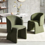 NORDICANA 3-Piece Round Dining Table Set for 2, Modern 47-Inch Kitchen Table and Chair Set, Dining Set with Dark Green Upholstered Armchairs, Manufactured Wood Top with White Marble Effect Finish