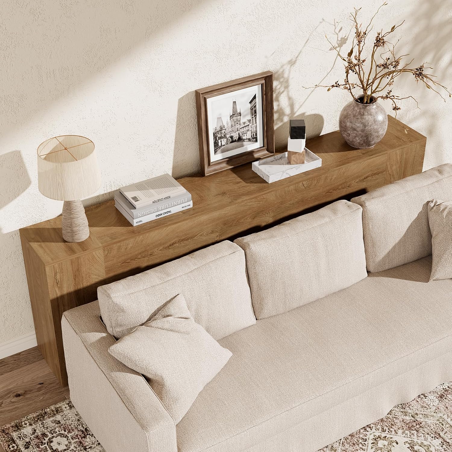 Epecoya Extra Long Console Tables for Entryway, 94.5 Inch Wooden Couch Table Behind Sofa Modern, Large Farmhouse Hallway Table for Living Room, Entrance, Entry Way, Natural Oak Brown
