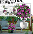 Artificial Flowers for Outdoors, Faux Outdoor Plants Fake Plants Topiary Balls Artificial Outdoor Set of 2 with Ground Spike for Home Front Porch Patio Garden Decor (Rose Purple)