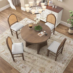 Harper & Bright Designs 5-Piece Extendable Round Dining Table Set for 4, Modern Kitchen Table Set with 4 Upholstered Chairs, Kitchen Table and Chairs Set for Kitchen Dining Room Home, Walnut+Beige