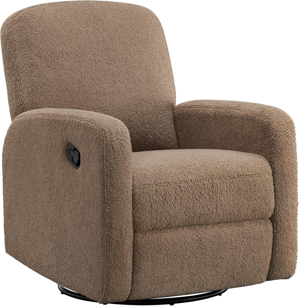 Oxford Baby Snuggly Glider Recliner Rocking Chair 360° Swivel for Nursery and Living Room - Boucle Teddy Brown