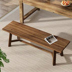 55" Solid Wood Bench, Farmhouse Long Bench Seat for Entryway, Dining Room, Living Room, Solid Wood, Dark Brown