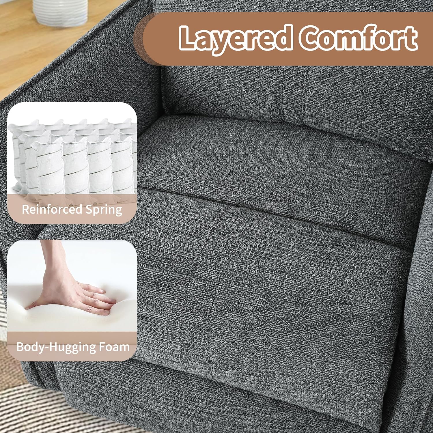 270° Power Swivel Rocker Recliner Chair, Rocking Chair Nursery, Electric Recliners for Small Spaces, Single Sofa Recliner for Living Room, Bedroom, RV (Fabric, Dark Gray+270°Swivel)