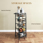 HOMCOM 5-Tier Kitchen Island on Wheels, Rolling Kitchen Storage Trolley with 5 Pull-Out Mesh Baskets, Mobile Utility Serving Cart, Light Grey