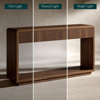 Evermagin 59'' Walnut Entryway Table with Drawers, Fluted Console Table, Mid Century Modern Sofa Table with Storage for Living Room, Entrance, Hallway