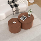 Round Coffee Table Set of 2 Modern Nesting Coffee Tables Drum Coffee Tables with Non-Slip Feet, Circle Nesting Tables End Table for Living Room Office, No Assembly (Brown 26.8"+18.3")