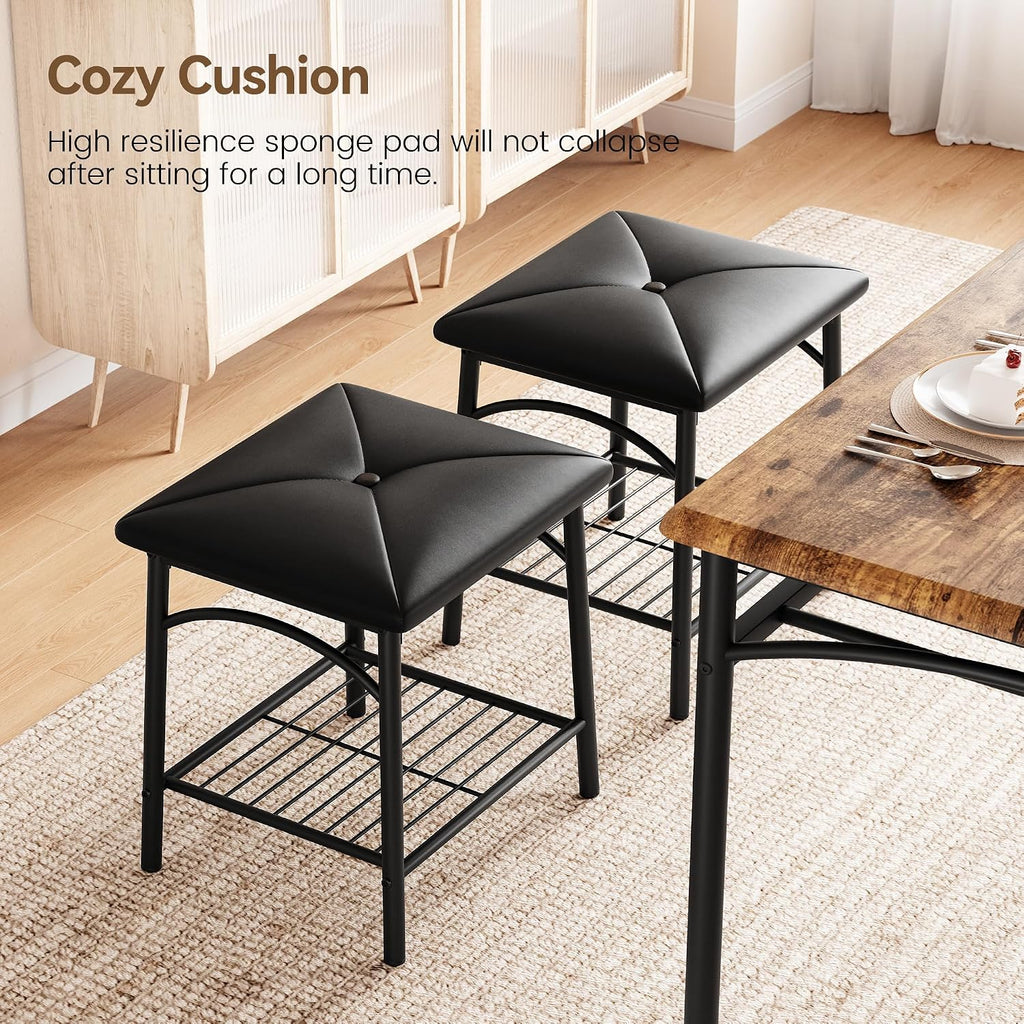 Dining Table Set for 4, Kitchen Table Set with 2 Chairs and 1 Bench, Modern Metal Frame Dining Furniture Set with Storage Rack for Small Space, Apartment, Restaurant