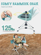 EVER ADVANCED Kids Hammock Chair Foldable, Kids Camping Chair with Stand Portable, Hammock Swing Chair with Cup Holder, Child Camping Gear Carry Bag for Traveling Outdoor Patio Supports 125LBS Green