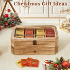 Tea Bag Organizer, Solid Wood 2 Layer Tea Box Organizer Storage, Christmas Gift Tea Bag Holder with Drawer Acrylic Window, Tea Organizer Caddy