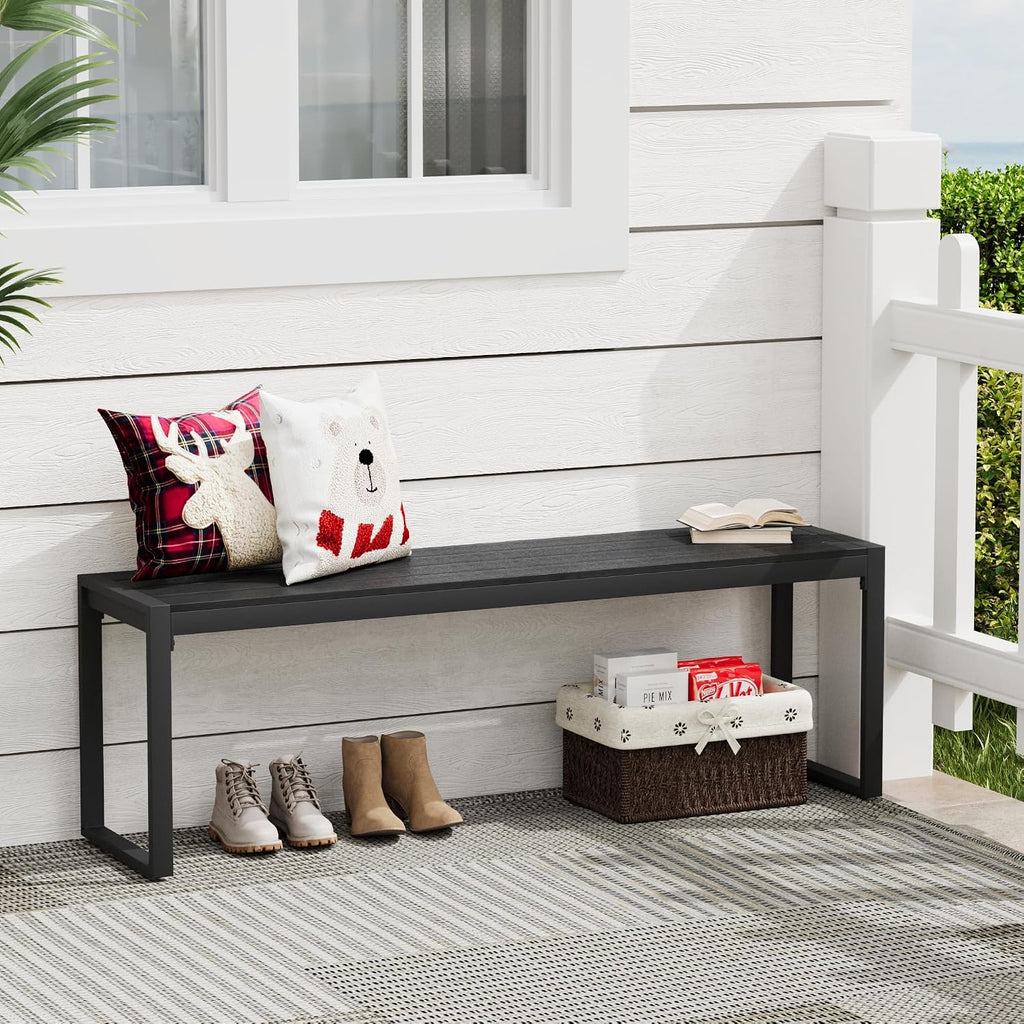 Outdoor Patio Backless Bench Set of 2, 53.2" All-Weather Long Metal Garden Bench Seat for Backyard, Porch,Lawn, Black