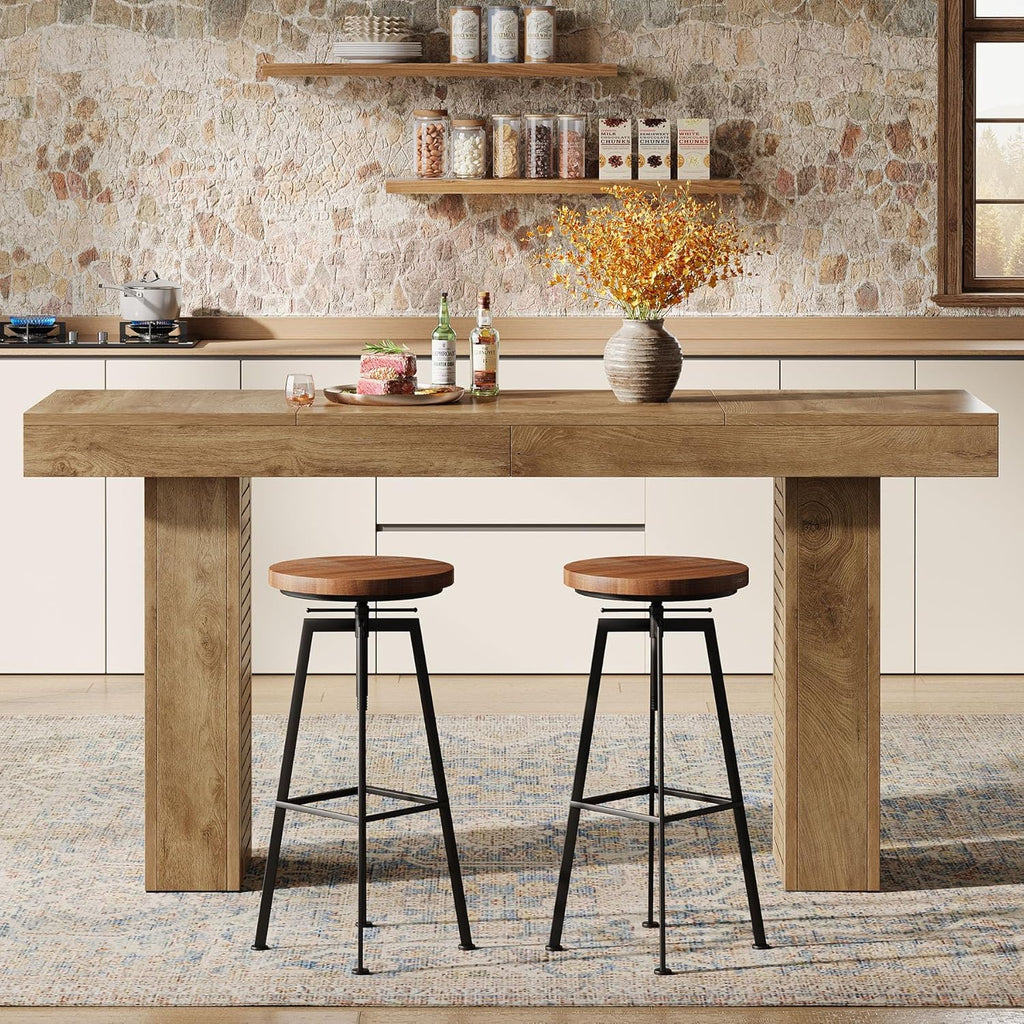 Tribesigns 70.9" Extra Long Bar Table, Rectangular Counter Height Pub Table, Modern Farmhouse Bar Height Table Home Bar Units for Kitchen Island, Bistro, Brown