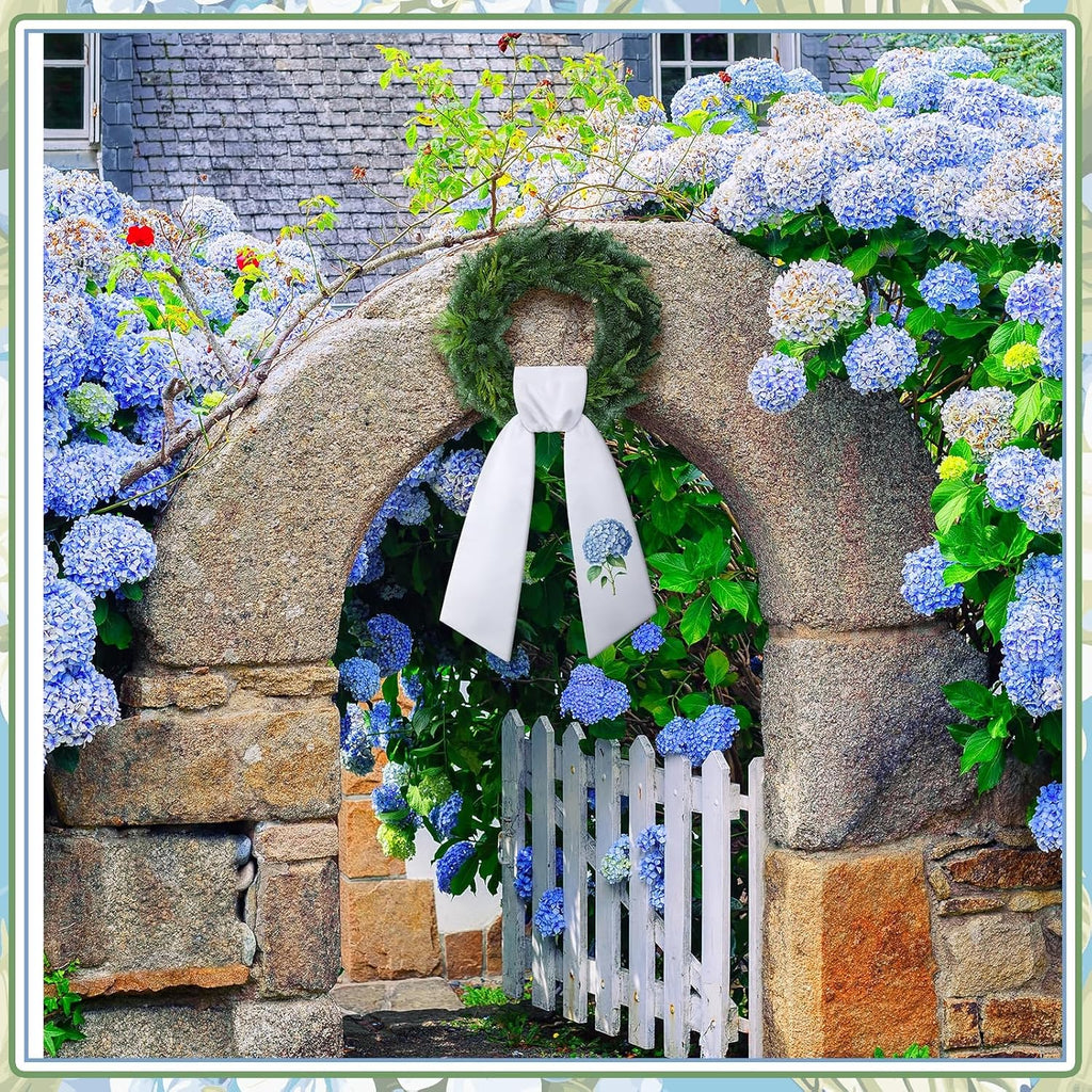 2 Pcs Hydrangea Wreath Sash for Front Door Spring Wreath Satin Sash for Holiday Decor Garland Ribbon Accessories for Front Dooryard Window Doorway Indoor Outdoor Party Decoration, 56" L x 4.5" W