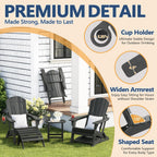 Folding Adirondack Chair with Cup Holder, HDPE All Weather Resistant Plastic Outdoor Patio Chairs, Heavy Duty Fire Pit Seating for Backyard Lawn Garden, Wooden Textured Design(Grey)