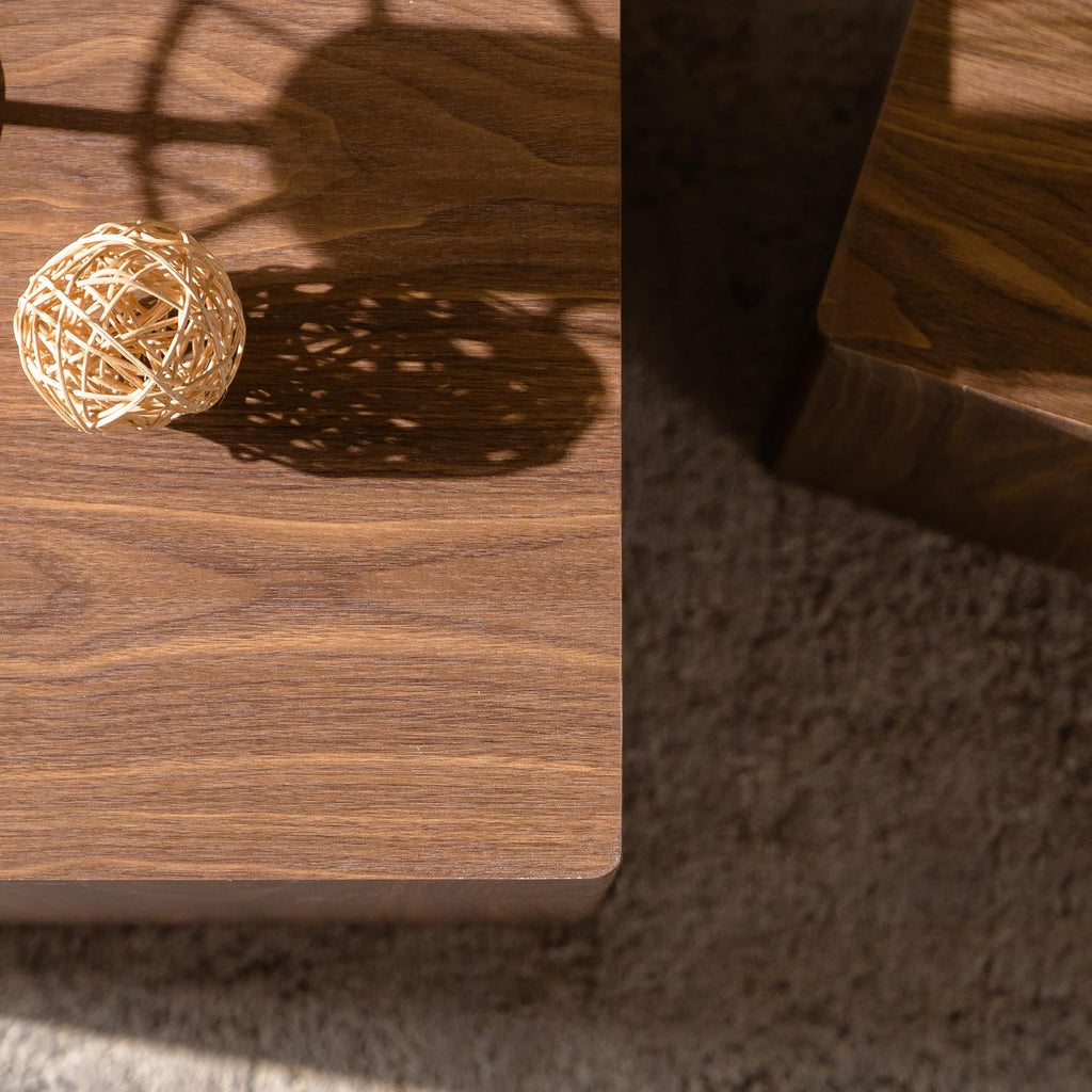 End Table Set of 2, Modern Side Tables with Wood Grain, Wooden Nesting Cube Coffee Table Set for Small Spaces, Living Room, Bedroom, Fully Assembled - Walnut