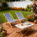 populus Wood Sling Chair Blue Stripe Broad Blue Stripe (Color: Dark Blue) Folding Chaise Lounge Chair 2PCS
