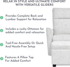 Evolur Aria Upholstered Plush Seating Glider Swivel with Ottoman in Fog Grey, Greenguard Gold Certified Modern Nursery Chair with Side Pockets, Tool-Free Assembly, Easy to Clean