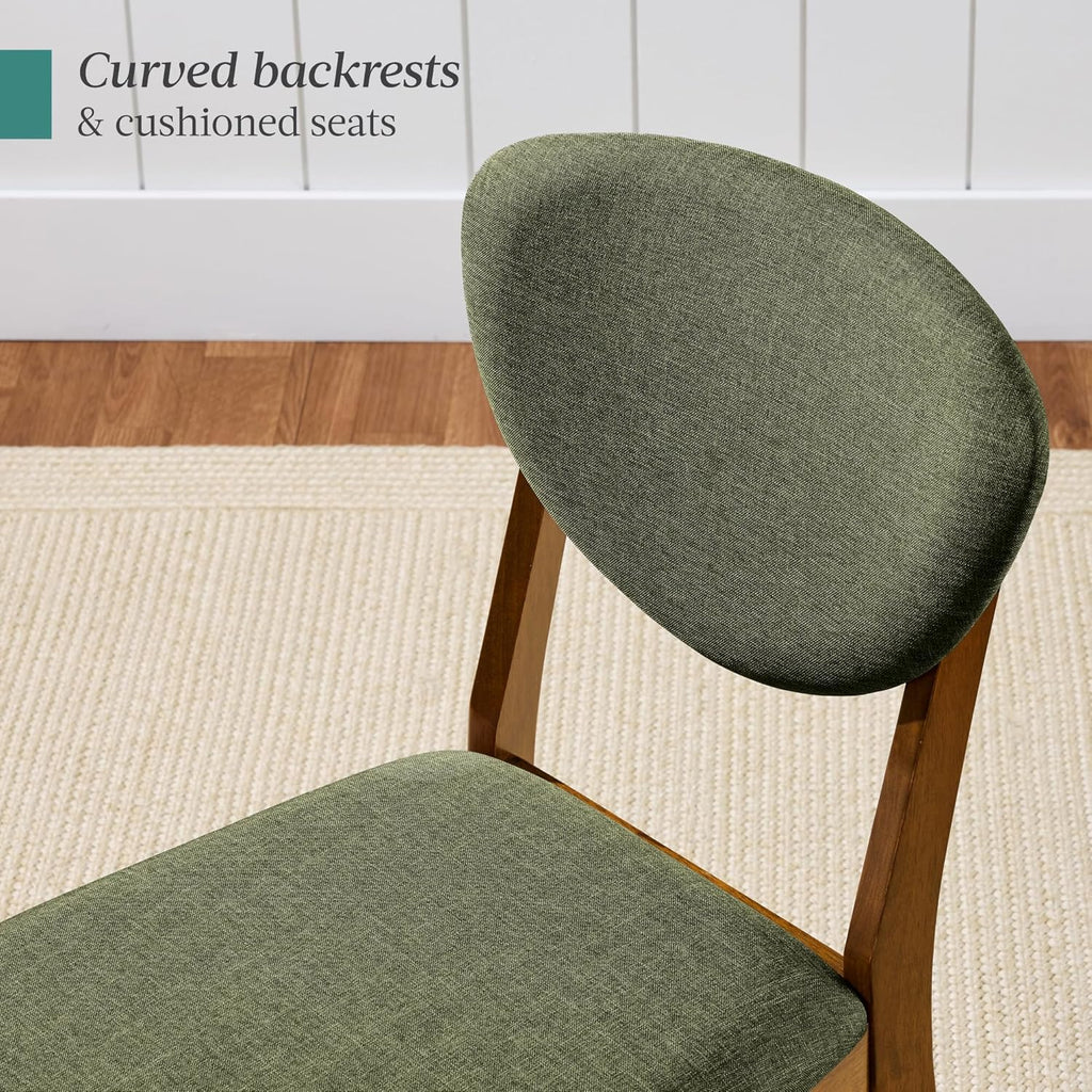 Best Choice Products Dining Chairs Set of 2, Mid-Century Modern Upholstered Wood, Armless w/Seat Cushion, Padded Backrest - Walnut/Moss Green