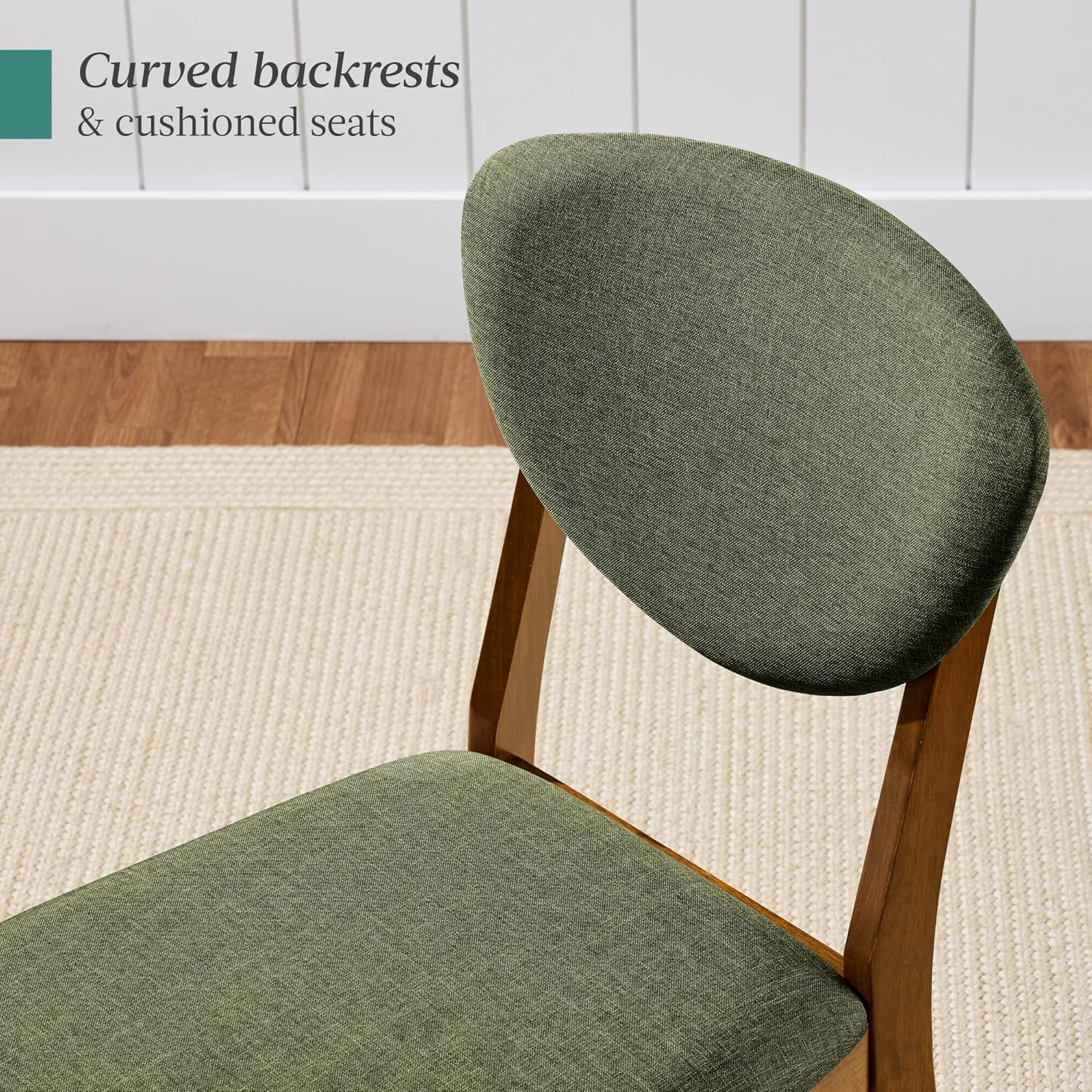 Best Choice Products Dining Chairs Set of 2, Mid-Century Modern Upholstered Wood, Armless w/Seat Cushion, Padded Backrest - Walnut/Moss Green