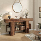Feonase 63 Inches Long Console Table for Entryway, Wood Sofa Table Behind Couch with 3-Tier Storage, Narrow Entry Hallway Table for Living Room Entrance Foyer, Rustic Brown