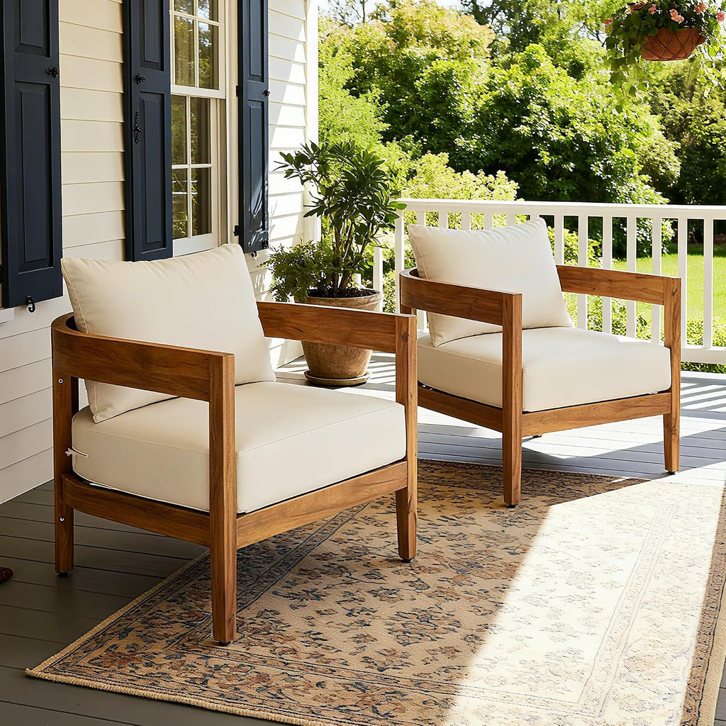 Merax Set of 2 Outdoor Acacia Wood Frame 2pcs Chairs with Cushions for Patio,Garden