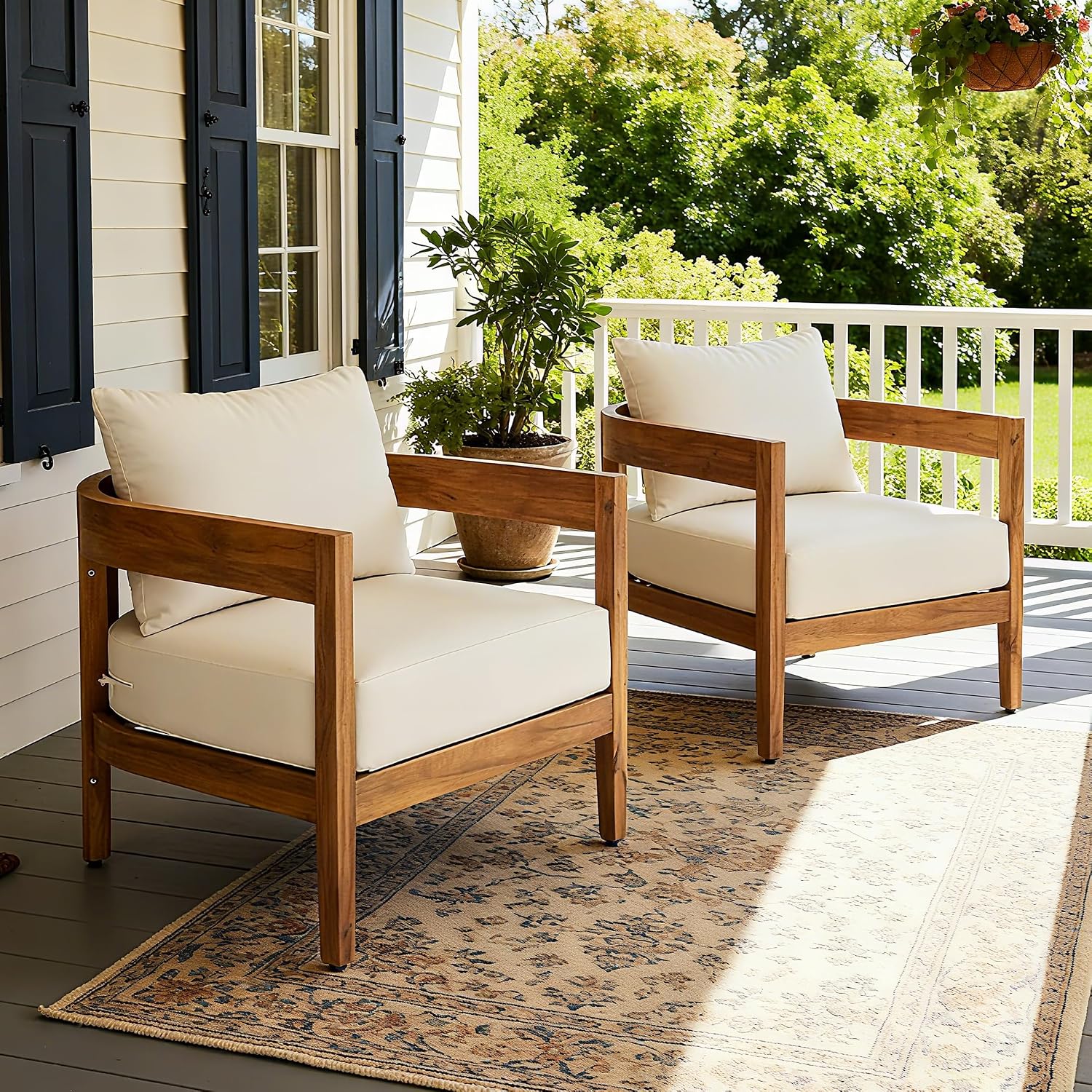 Merax Set of 2 Outdoor Acacia Wood Frame 2pcs Chairs with Cushions for Patio,Garden