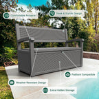 LHBcraft 70 Gallon Outdoor Storage Bench Deck Box Lockable for Patio Furniture, Outdoor Porch Bench with Storage Waterproof for Cushions, Garden Tools and Pool Supplies, Grey