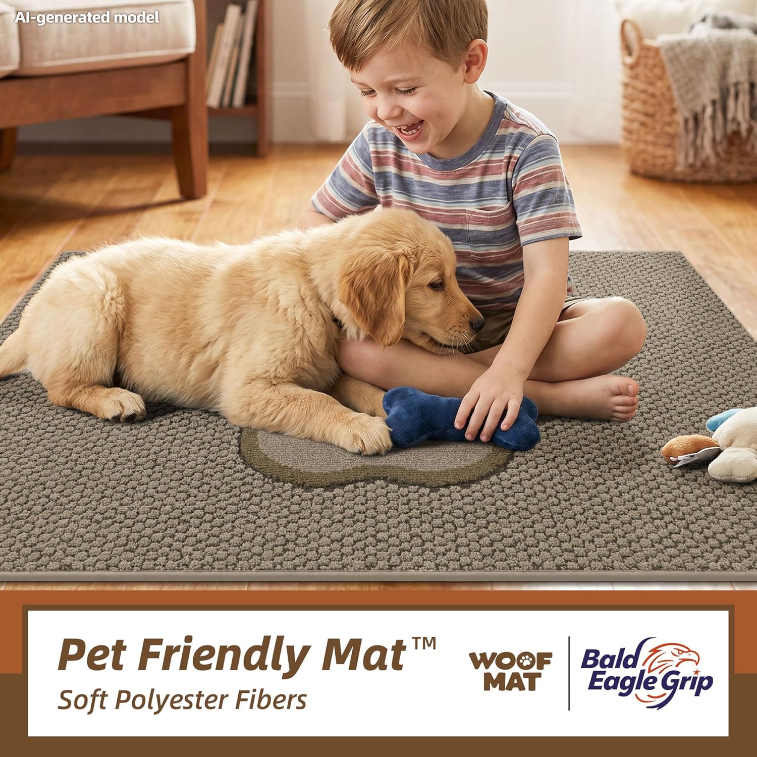 Dog Paw Doormats 20''x32'' for Dirty Paws, Washable Entryway Rugs Floor Mats Dirt Trapper with TPR Backing, Absorbent Low Profile Door Mat for Front Door, Hallway, Entryways, Beige