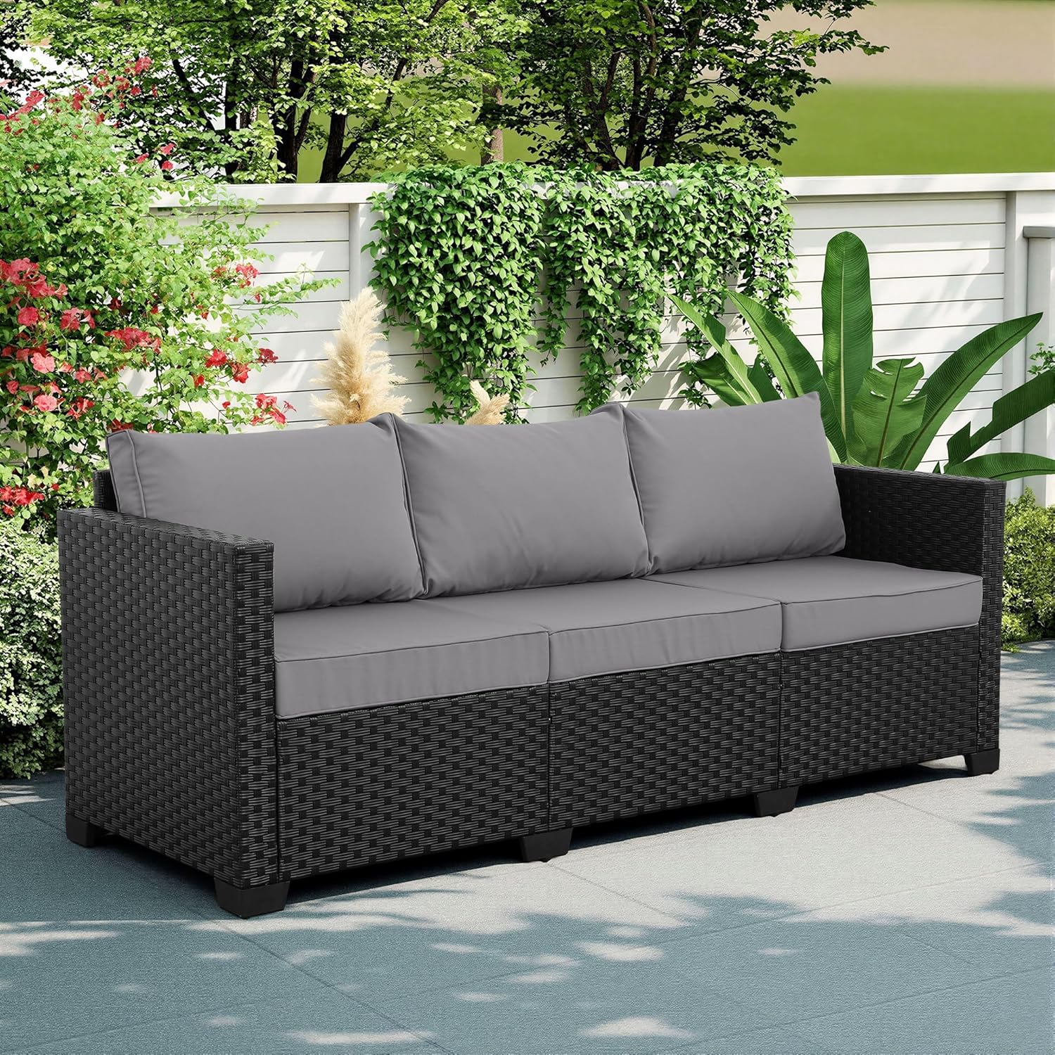 Rattan Star Patio Furniture Outdoor Couch Wicker Outdoor Furniture Patio Couch Deep Seat Sofa High Backrest with Waterproof Cover and Non-Slip Cushions, Grey