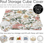 Sweet Jojo Designs Blush Pink Yellow Vintage Floral Boho Girl Ottoman Pouf Cover Unstuffed Poof Floor Footstool Square Cube Pouffe Storage Baby Nursery Kids Room Bohemian Shabby Chic Farmhouse White