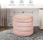 allamazing Storage Ottoman, Round Ottoman with Storage, Vanity Stool Foot Rest with Removable Lid, Round Boucle Upholstered for Living Room Pouf Footstool (Pink)