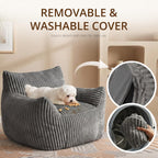 Bean-Bag Chair for Adults Teens - Large Corduroy Bean Bag Chairs with Back Support and Armrests, Adult BeanBag Lazy Sofa with Filler for Living Room, Bedroom, Reading, Grey