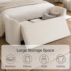 Usaint 58.3" Storage Ottoman Bench with Pillows, Upholstered End of Bed Bench with Arms, Footrest Stool Bench for Bedroom, Living, Window, Entryway and Hallway, Beige