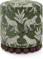Tov Furniture Dex Olive Green Leopard Jacquard Ottoman