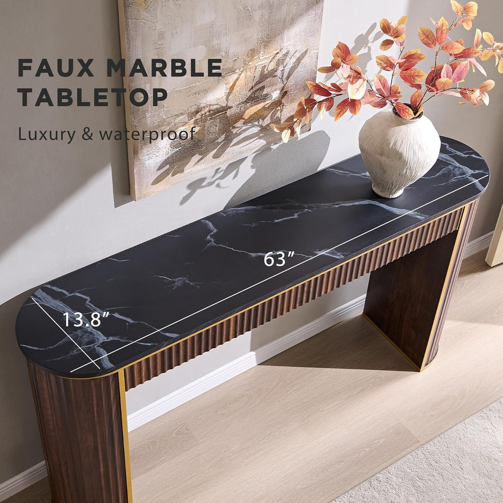 OKD Modern Fluted Console Table, 63" Long Narrow Entryway & Sofa Tables for Hallway, Tall Accent Table Behind Couch for Foyer Living Room, Dark Walnut
